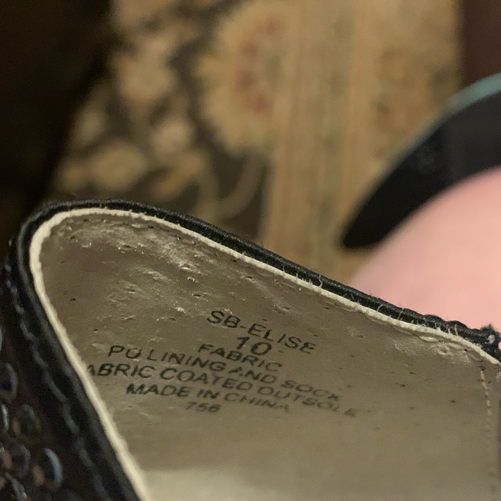 Betsy Johnson black heals with beads and shear accents